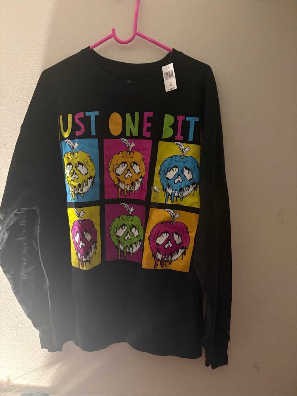 Disney Black Long-Sleeve Crewneck with Colorful Dripping Apples Graphic
